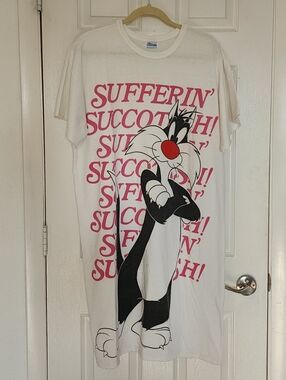 VTG 1993 Sylvester Cat "Sufferin' Succotash" Sleep Shirt Nightgown Flirts